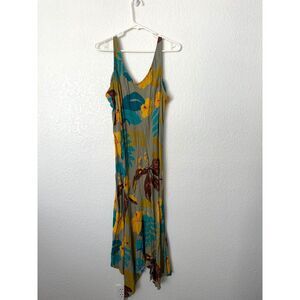 Jams World Hibiscus Slip Tank Dress Crinkle Rayon Midi Vintage Resortwear XL